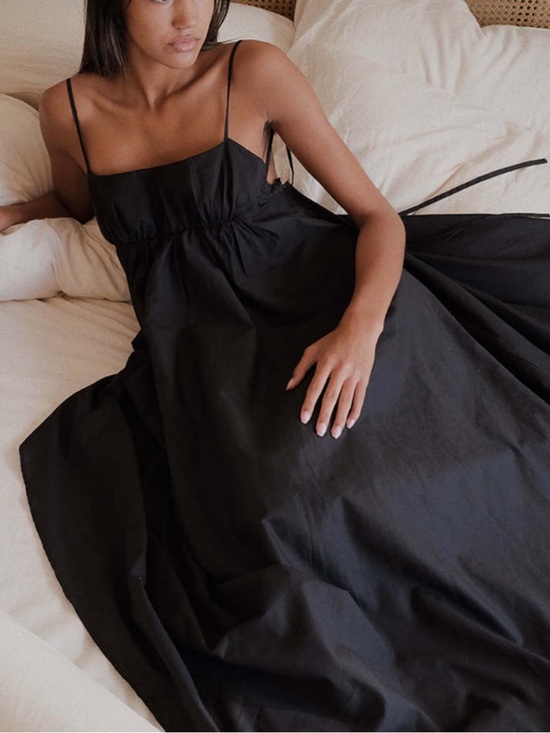 Angie Bauer Dresses & Skirts - Angie Bauer Amalfi Dress Black Cotton Voile Open Back Maxi Dress Made in USA S